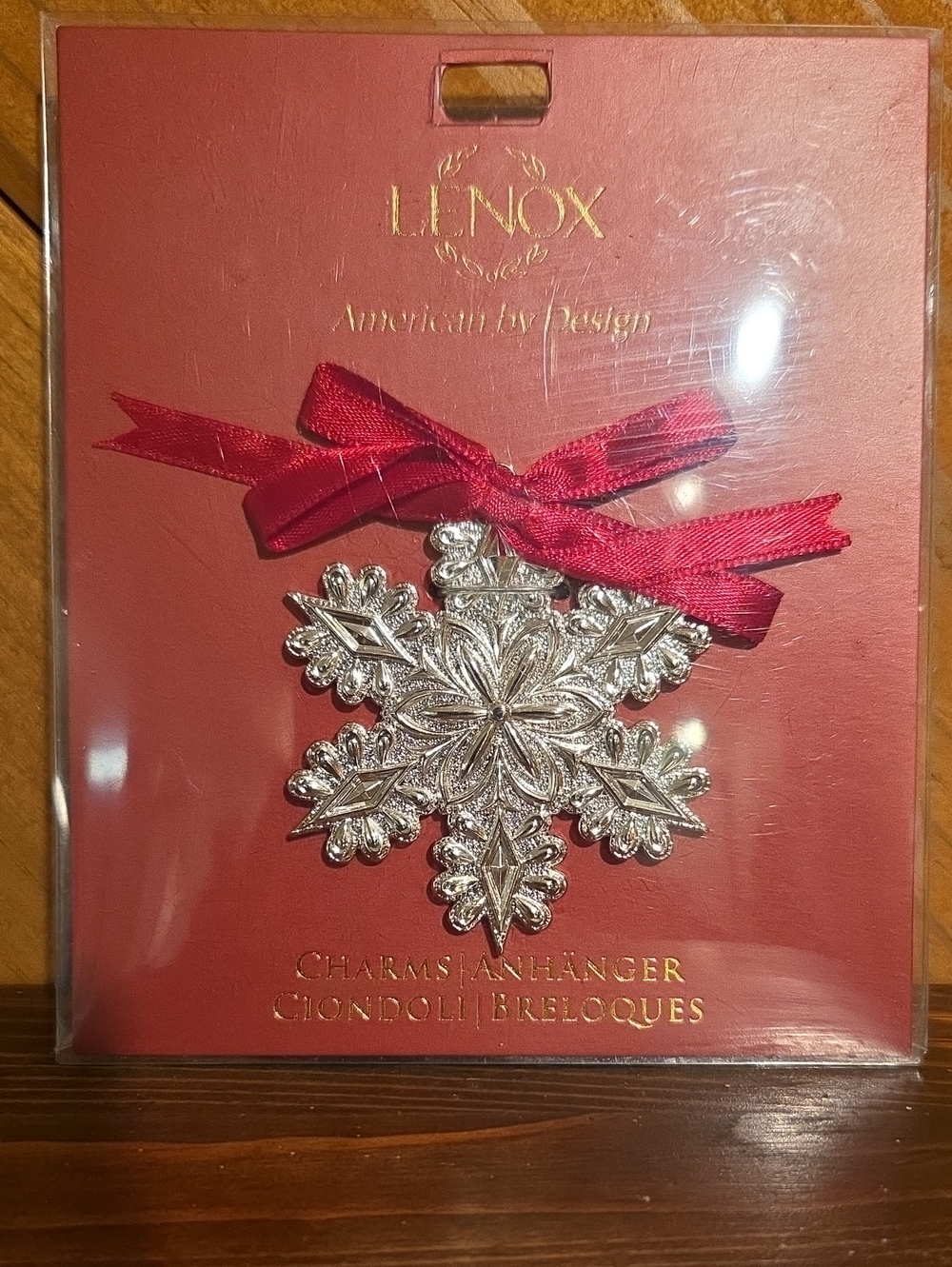 Lenox Silver Snowflake Ornament with Red Bow